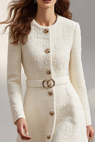 Robe de travail à simple boutonnage ivoire avec ceinture
